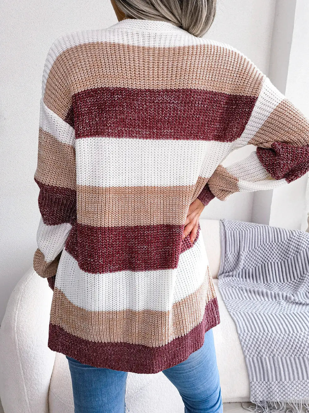 Damen Cardigan-Jacke mit Lässigen Laternenärmeln"