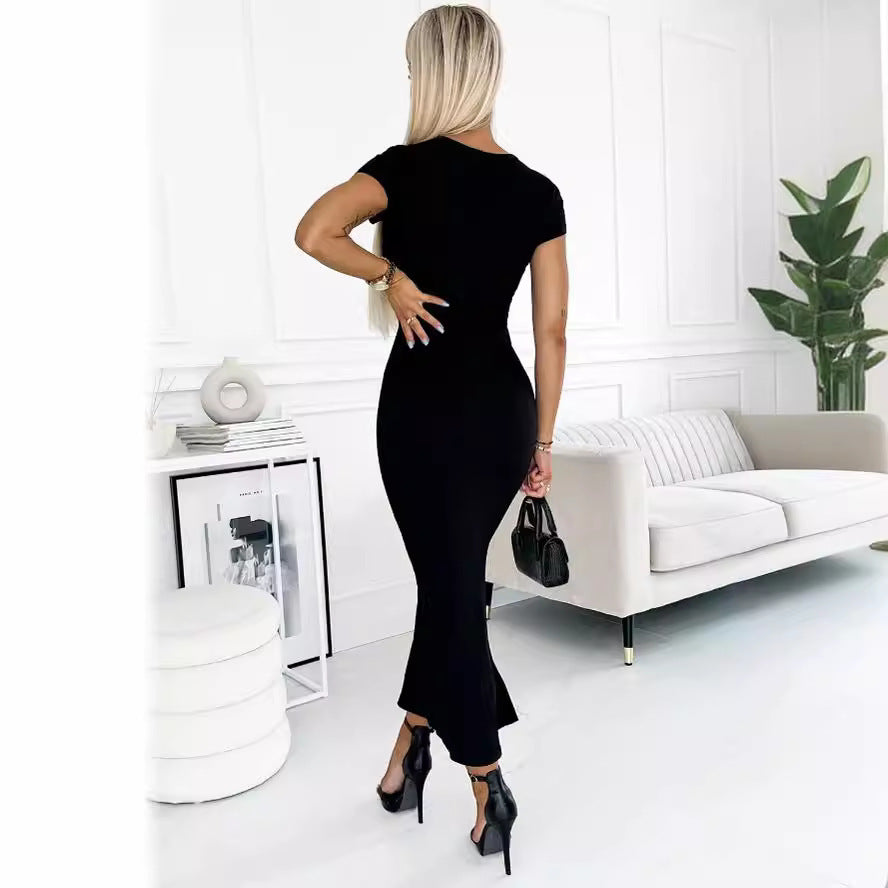 Rundhalsausschnitt Damen Taille Etui Modekleid