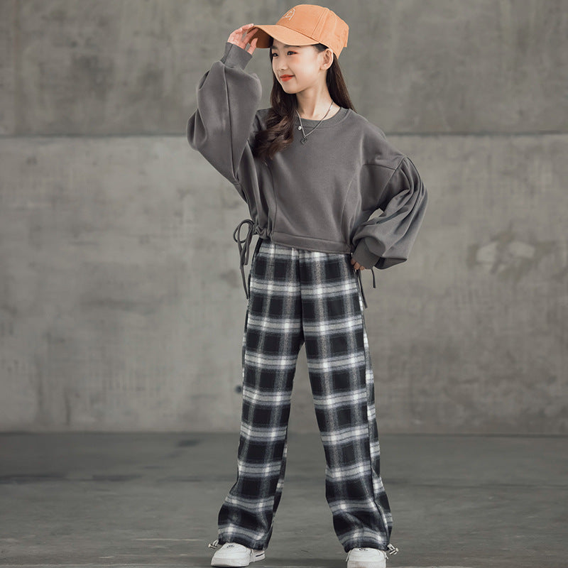 Mädchen Anzüge im westlichen Stil Trendige karierte Hosen für große Kinder