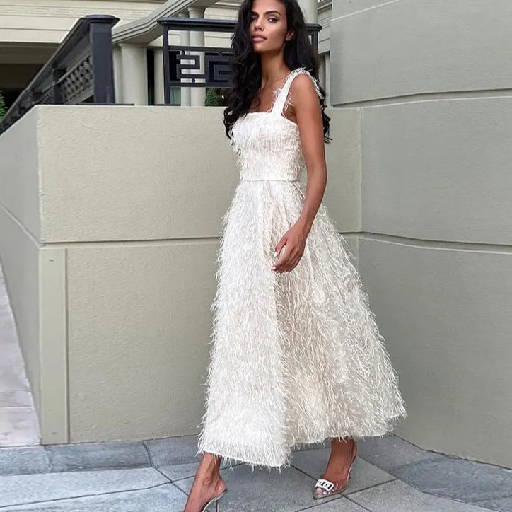Edles Damen ärmelloses Quastenkleid