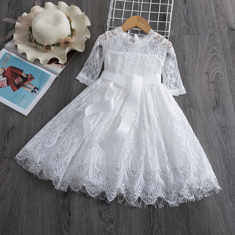 Frühlings- und Herbstkleid mit Spitze für Mädchen