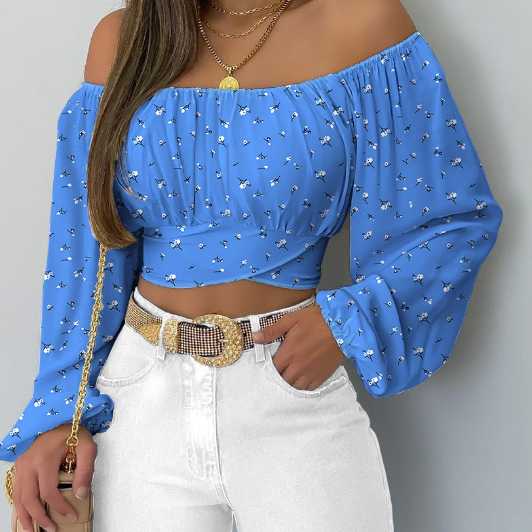 Neues Damen Schulterfreies Bedrucktes Top