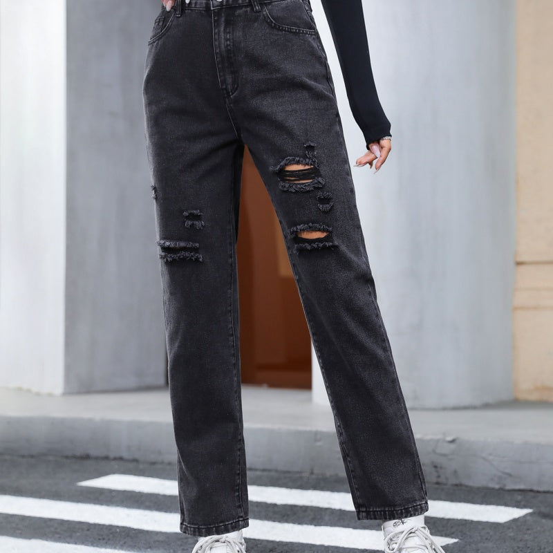 Locker sitzende Denim-Polyester-Hose