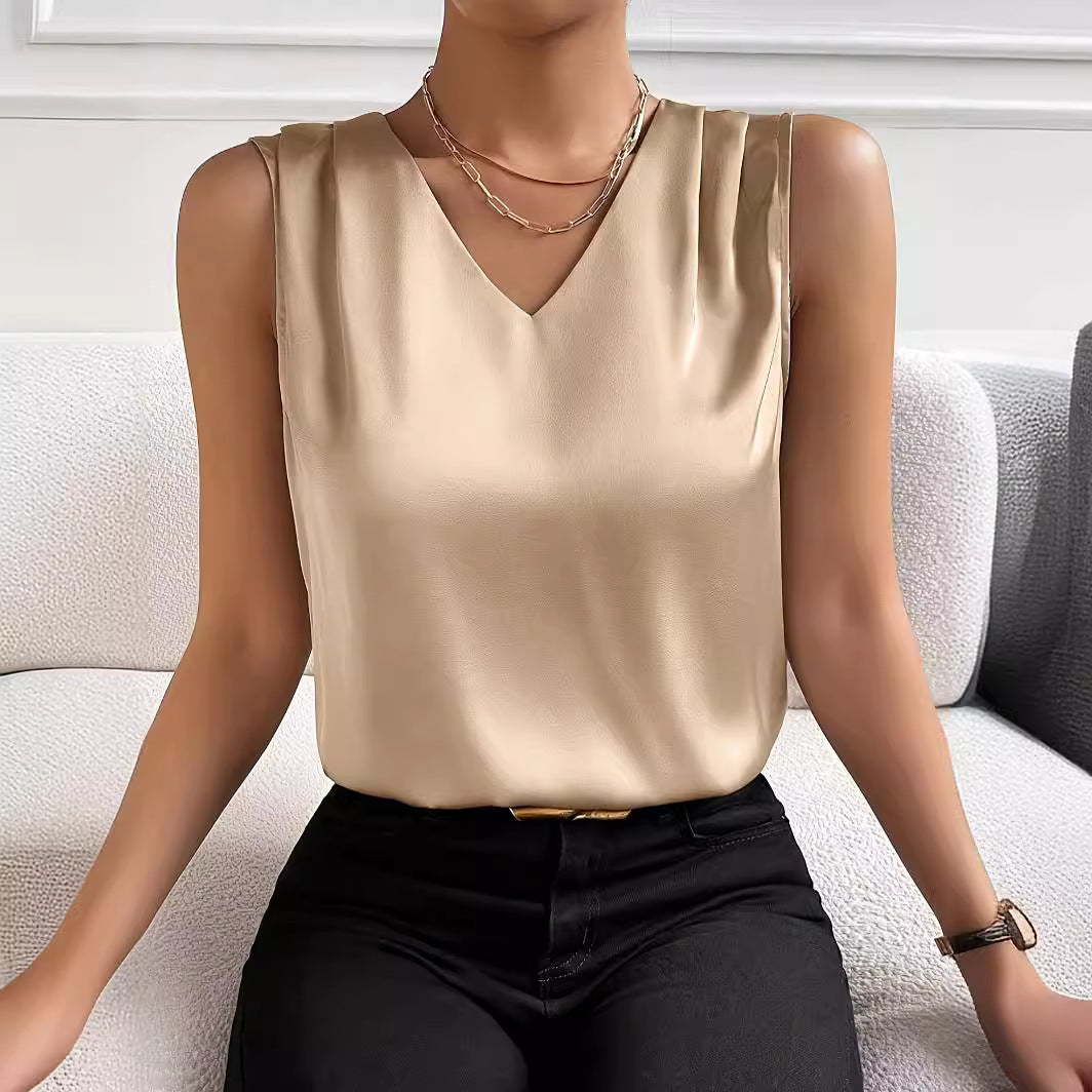 Damen Satin Temperament Pendler Weste Unterteilungsoberteil