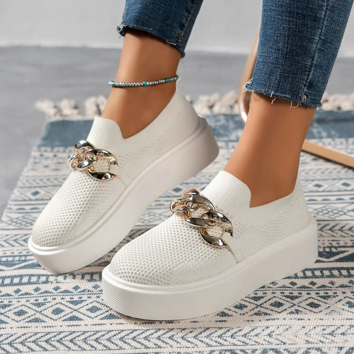 Ketten-Flachschuhe für Damen - Atmungsaktive Mesh-Schuhe