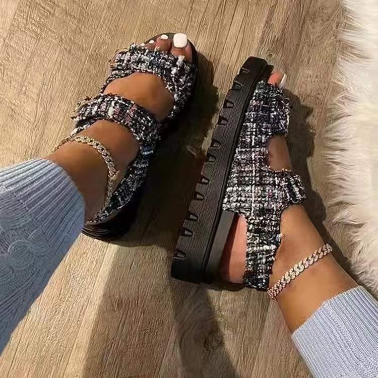 Damen Sandalen Klassischer karierte Velcro-Stil