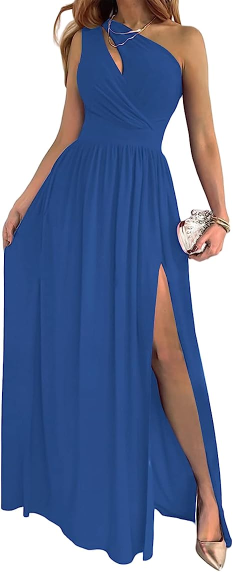 Elegantes Damen-Cocktail-Maxikleid mit Ein-Schulter-hohem geteiltem Ausschnitt