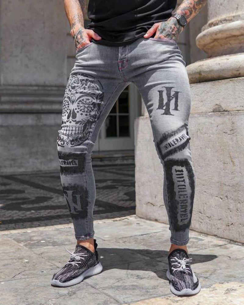 Zerrissene Patch Mode Slim-Fit Punkt Farbe Stretch Herren Jeans