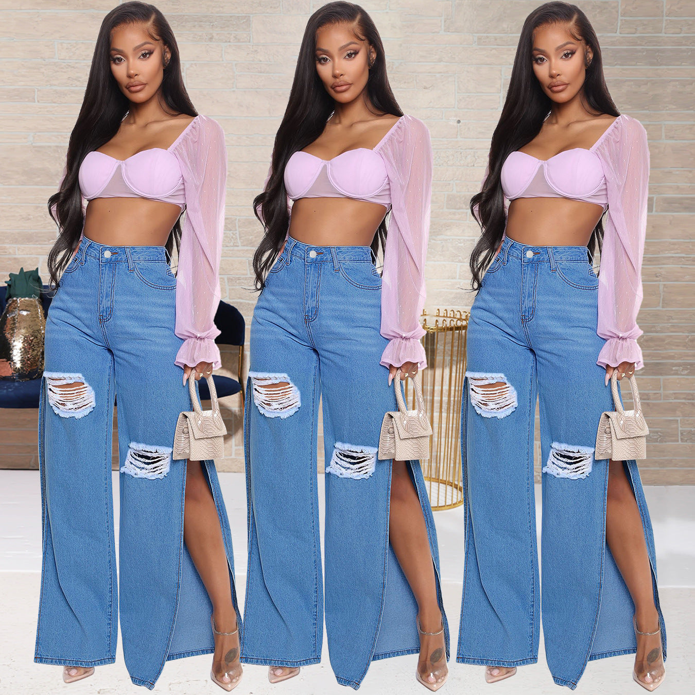 Sommermode zerrissene gespaltene Jeans