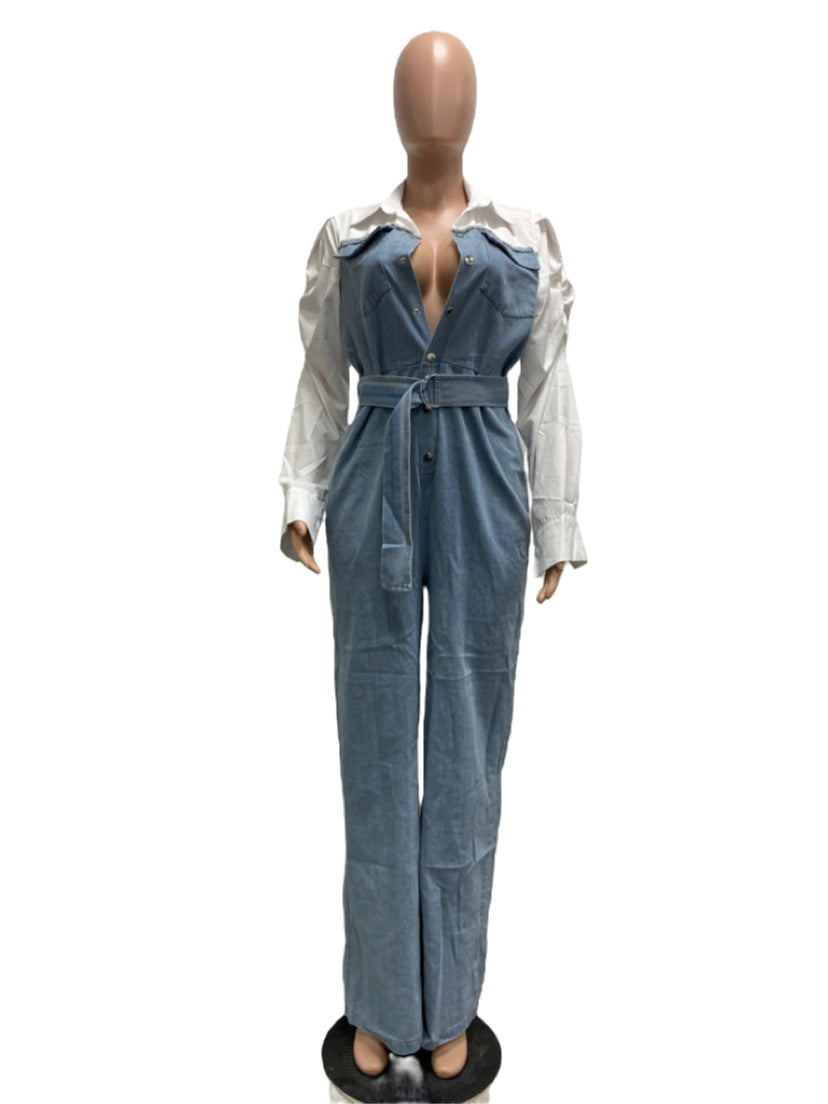 Lässiger Denim-Nähte Plus Größe Overall