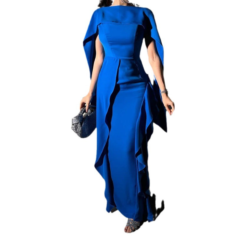 Herbstliches Patch-Kleid mit hochwertigem Schulterfrei-Temperament