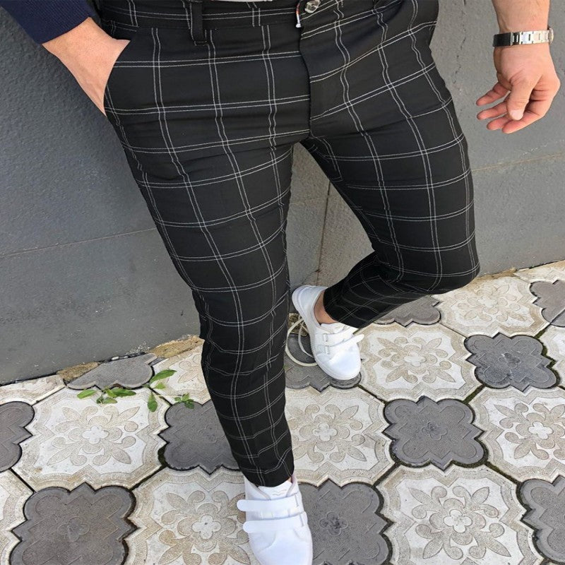 Herren Business-Freizeithose mit 3D-Plaid-Muster