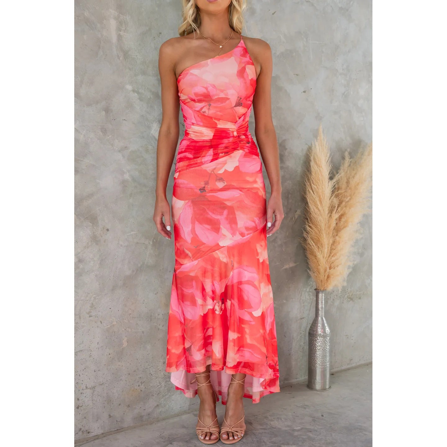 Blumenmuster One-Shoulder Sommerkleid