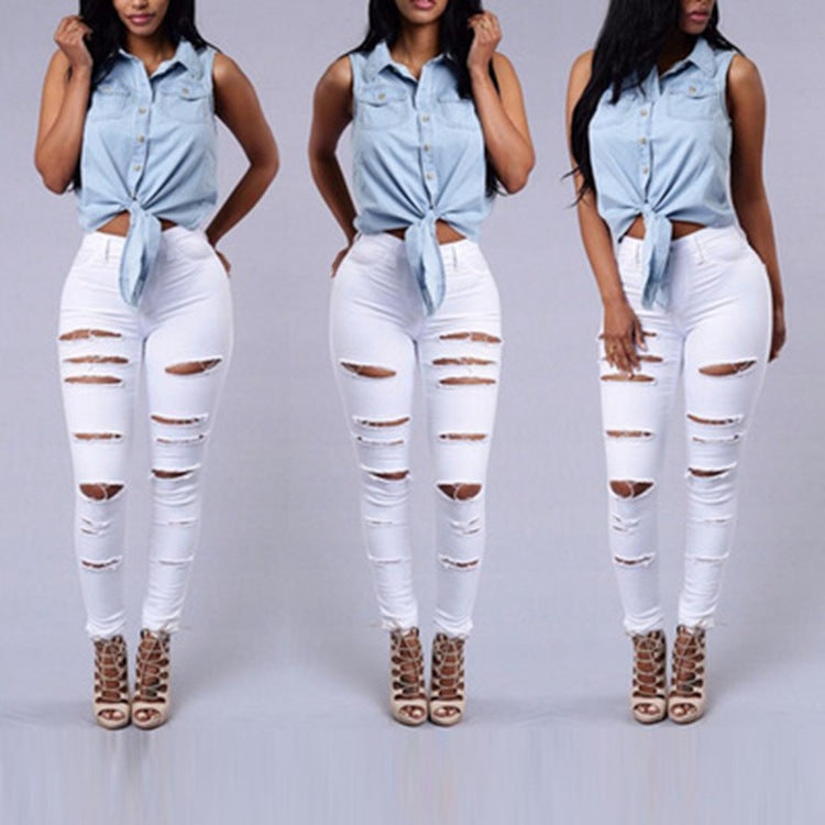 Ripped Skinny Damen Jeans - Hohe Taille, lässiger Bleistiftschnitt