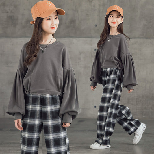 Mädchen Anzüge im westlichen Stil Trendige karierte Hosen für große Kinder