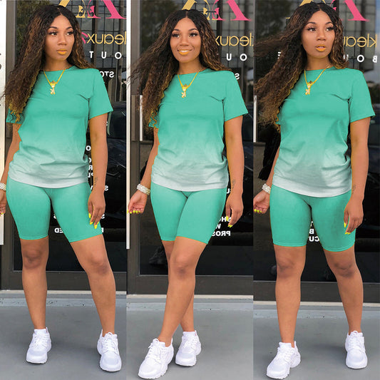 Freizeit-Gradienten-Kurzarm-Shorts Set