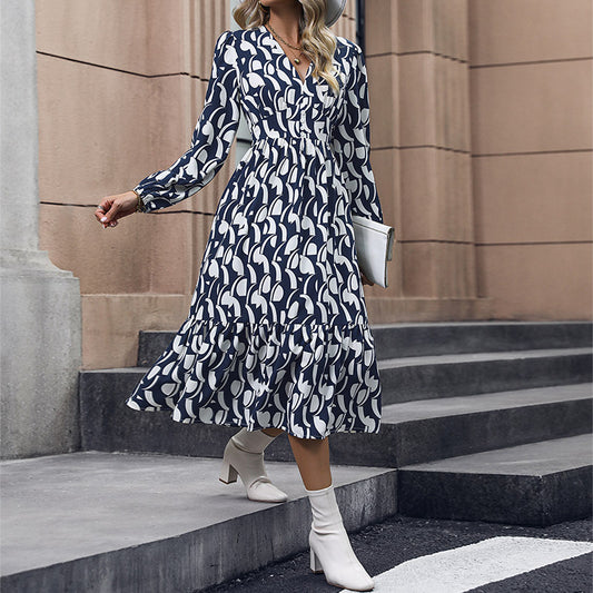 Elegantes Langarm-Kleid mit trendigem Muster für Damen