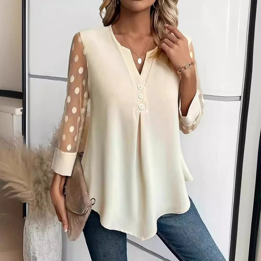 Mesh-Ärmel Knopfbluse für den Frühling und Sommer