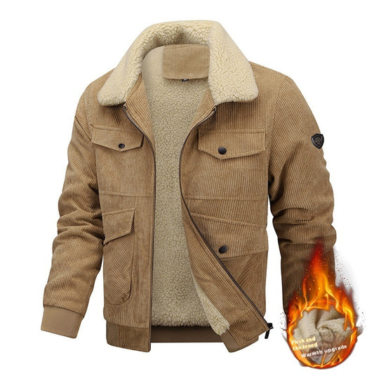 Warme Winter-Fleece-Jacke mit Revers und Taschen für Herren