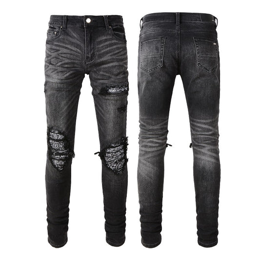 Herren Falten-Cashewblumen-Jeans
