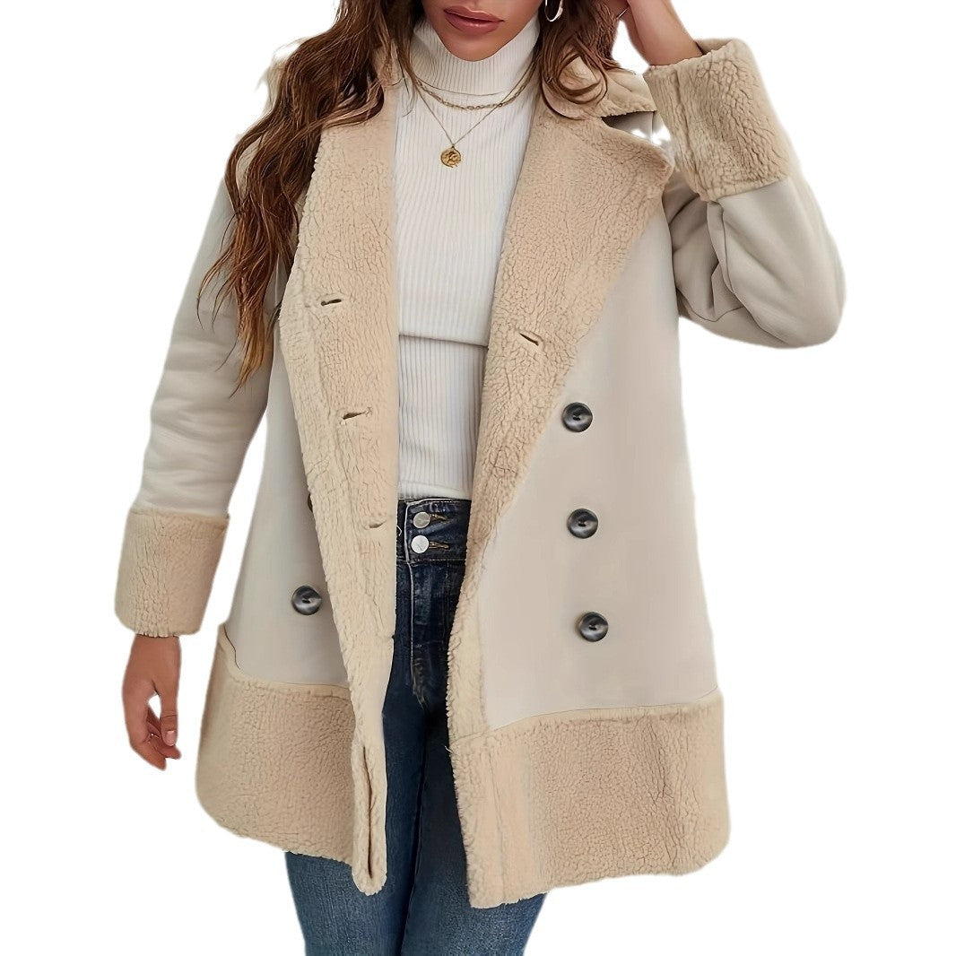 Apricot Lammwoll Kontrastmantel für Damen - FashionGlam