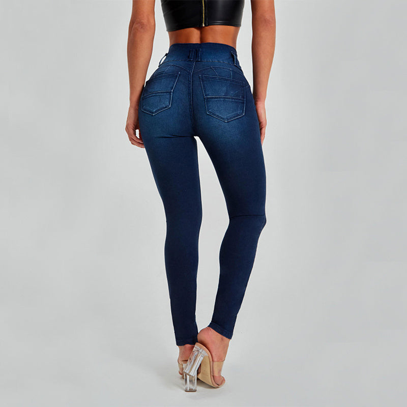 Damen hohe Taille Enge Stretch-Form und Hüft lifting Jeans