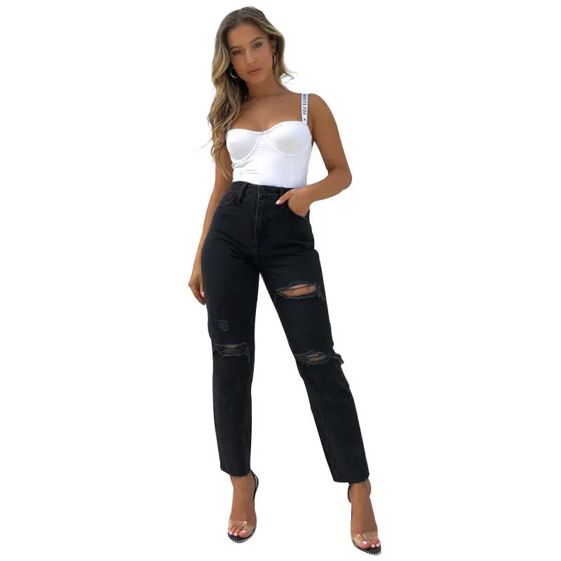Damenmode Gewaschene Blaue Jeans