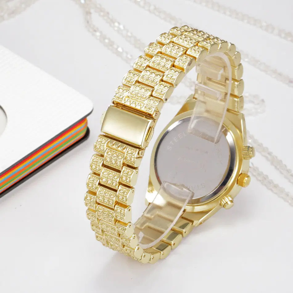 Damen Quarz Armbanduhr aus Edelstahl mit Kristallen - Stilvolle Luxusuhr