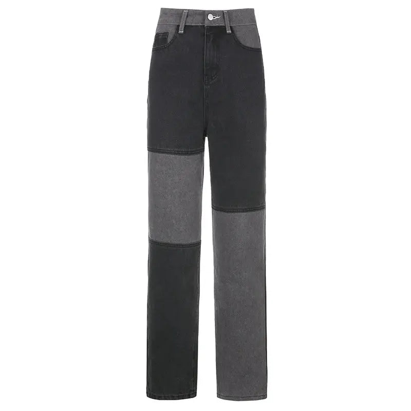 Kontrastnähte Jeans mit hohem Bund und geradem Bein Damen