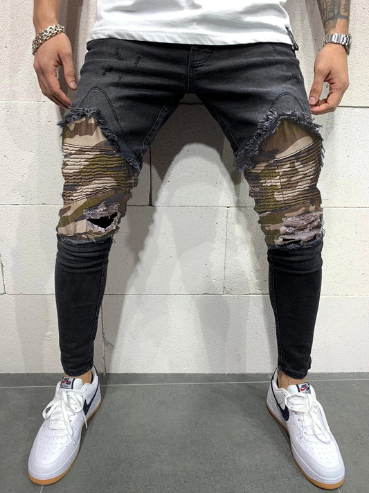 Tarnfarbene Herrenhose mit Falten Slim Fit