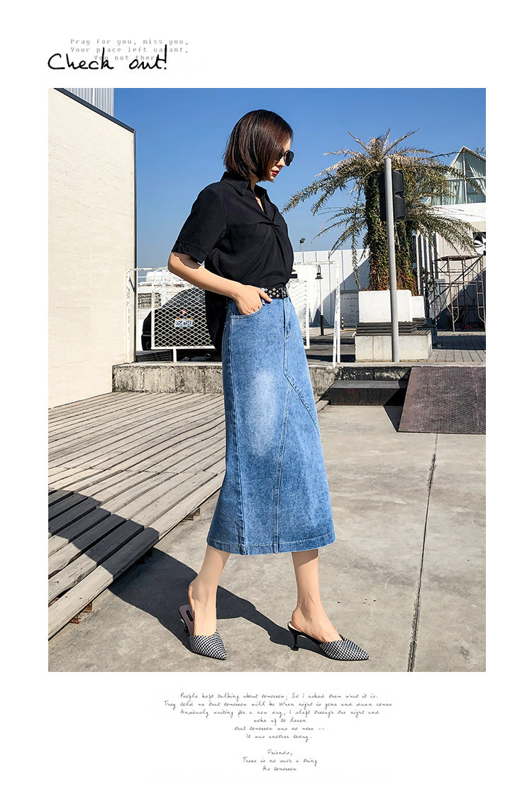 Übergroßer Plus-Size Denim-Rock mit Schlitz und hoher Taille