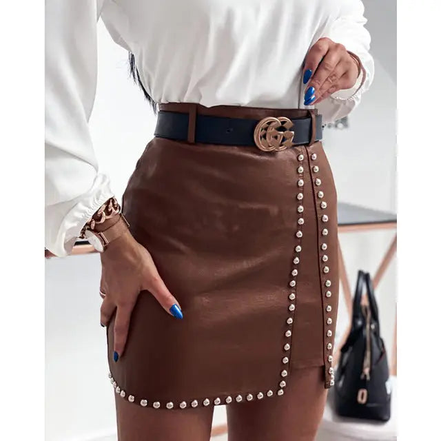 Eleganter Fashion-Rivets-PU-Lederrock für Damen
