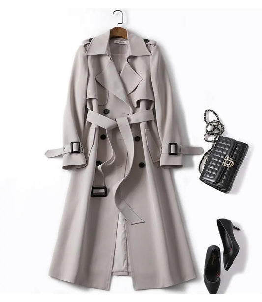Zweireihiger Trenchcoat mit mittlerer Länge und Gürtel