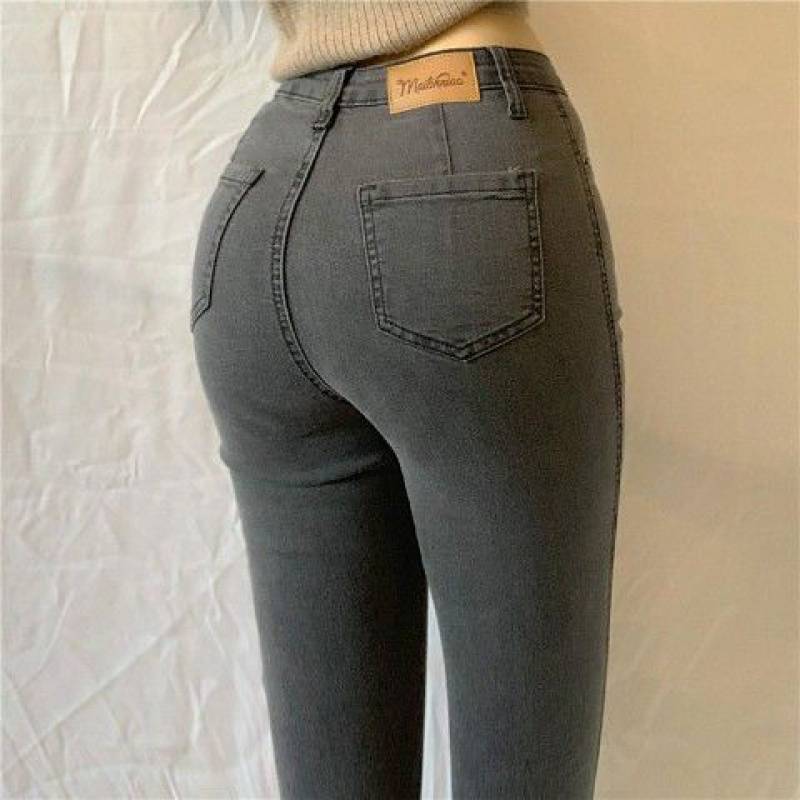 Stretch-Denim-Hose mit hoher Taille und großer Größe