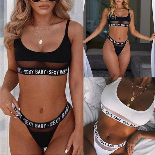 Durchbrochener Buchstaben Split-Bikini für einen verführerischen Look