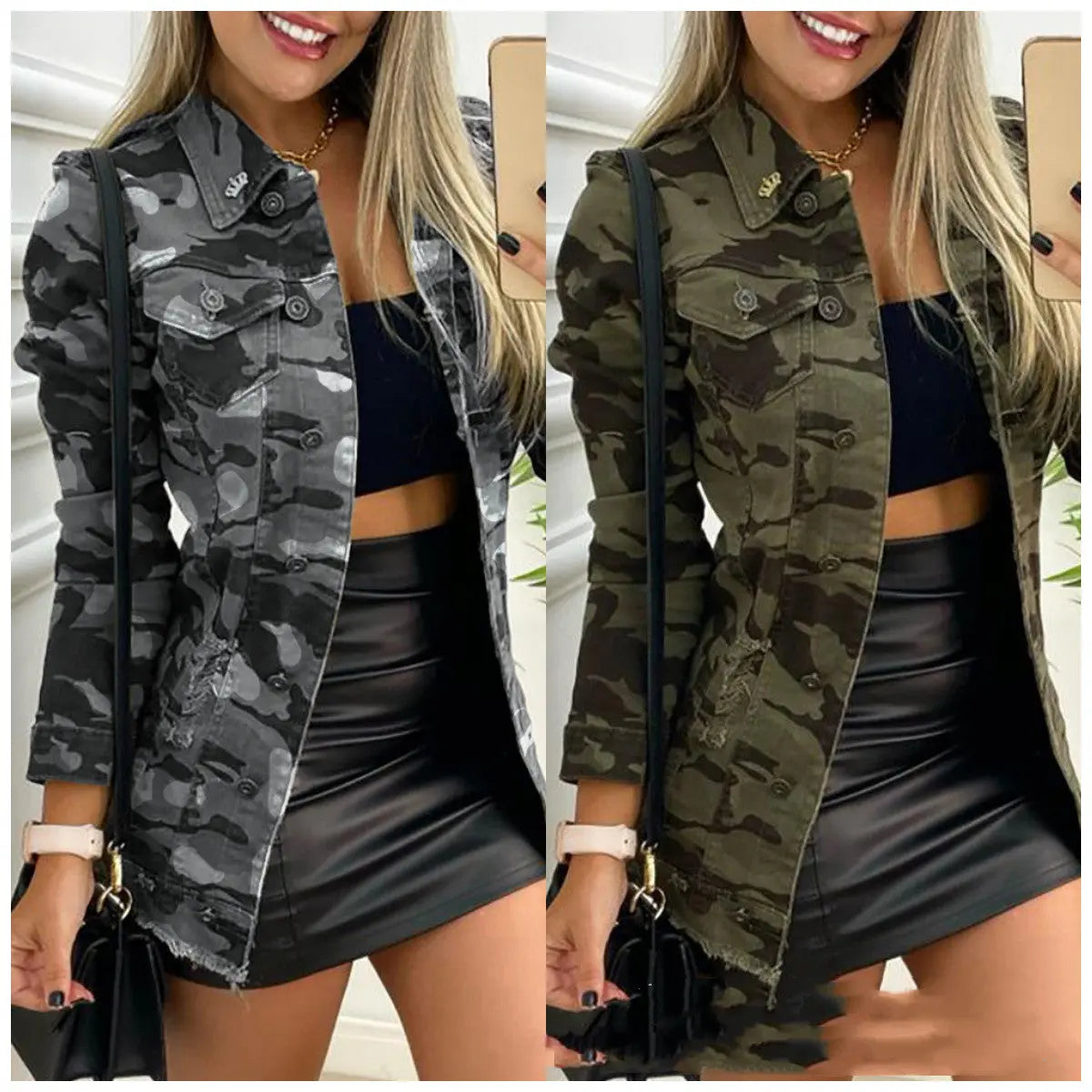 Damen-Camouflage-Freizeitjacke in Unifarben