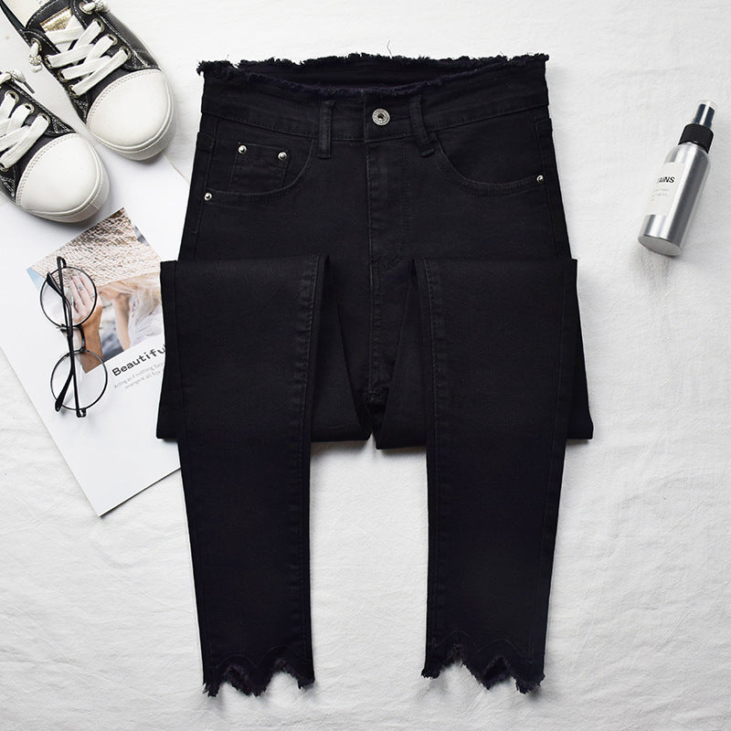 Damen High-Rise Jeans mit neun-Punkte-Länge
