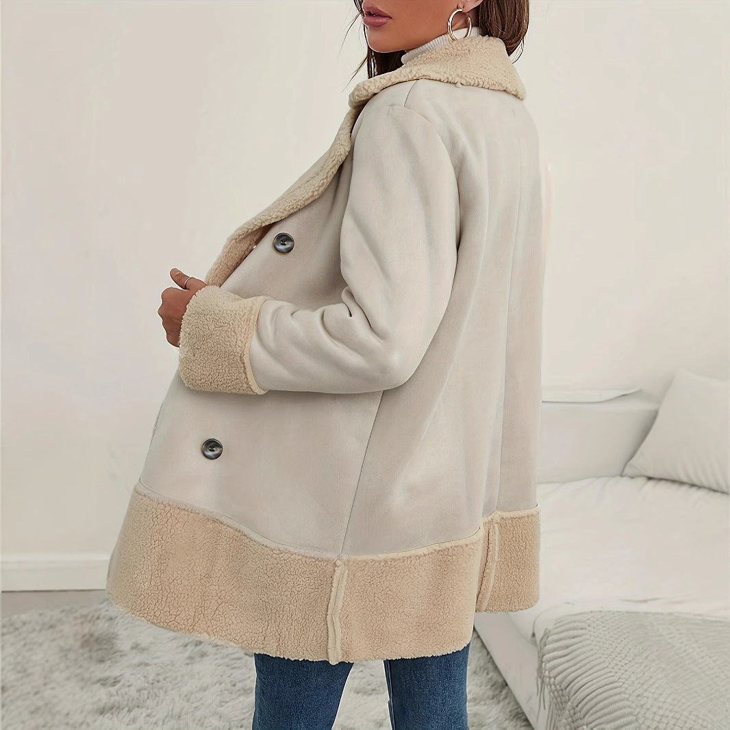 Apricot Lammwoll Kontrastmantel für Damen - FashionGlam