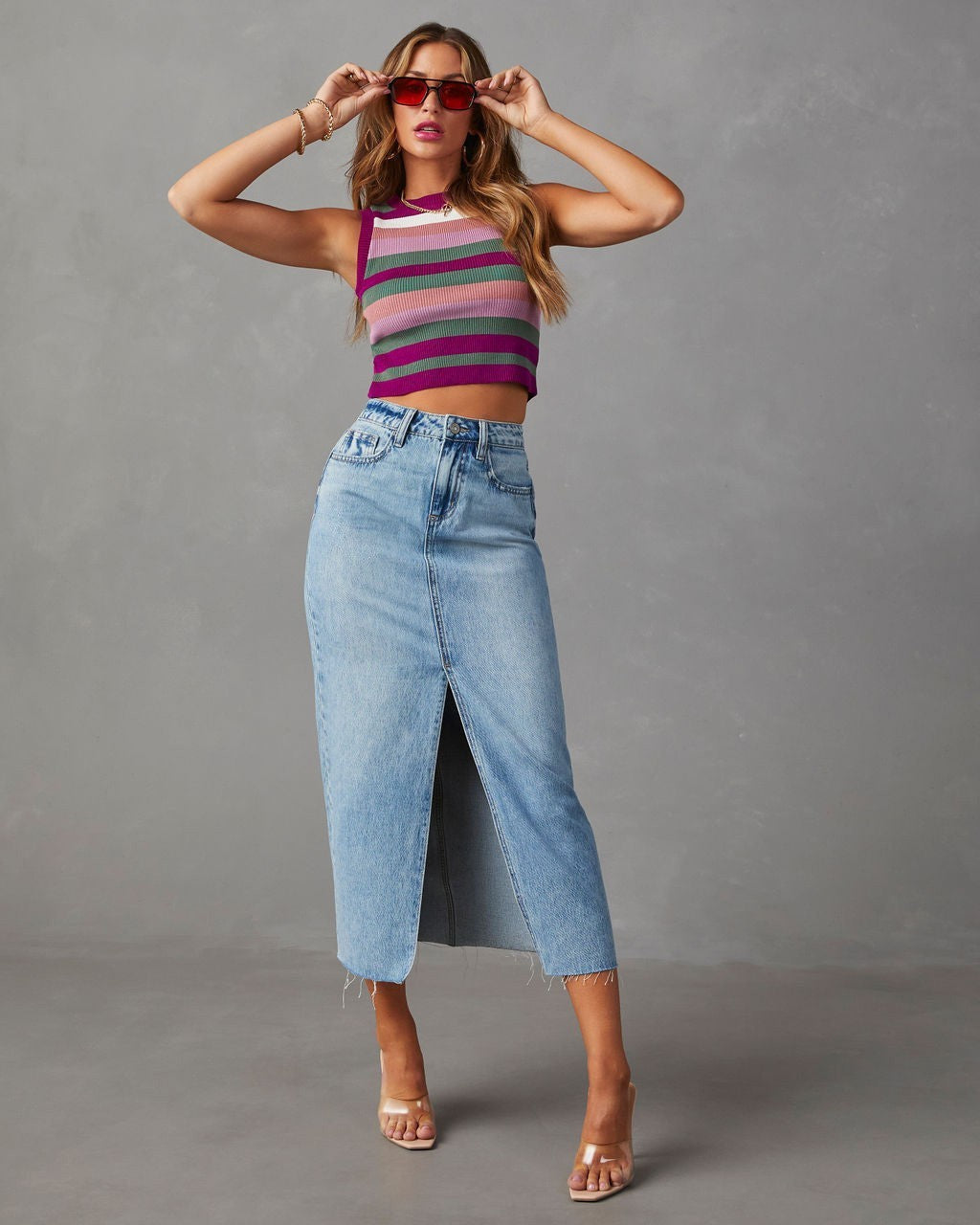 Damenmode Schlankernde Denim-Rock