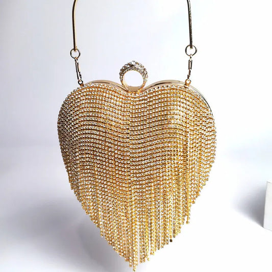 Damen Handtasche mit Quasten, Intarsien und Diamantverzierung
