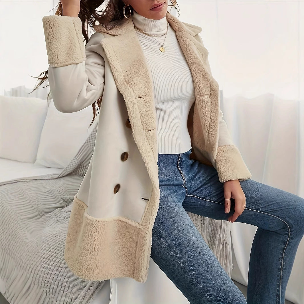 Apricot Lammwoll Kontrastmantel für Damen - FashionGlam