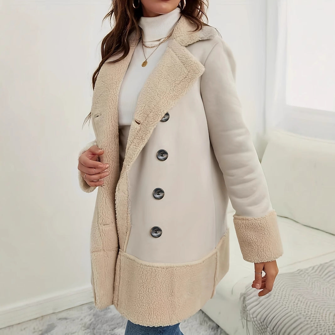 Apricot Lammwoll Kontrastmantel für Damen - FashionGlam