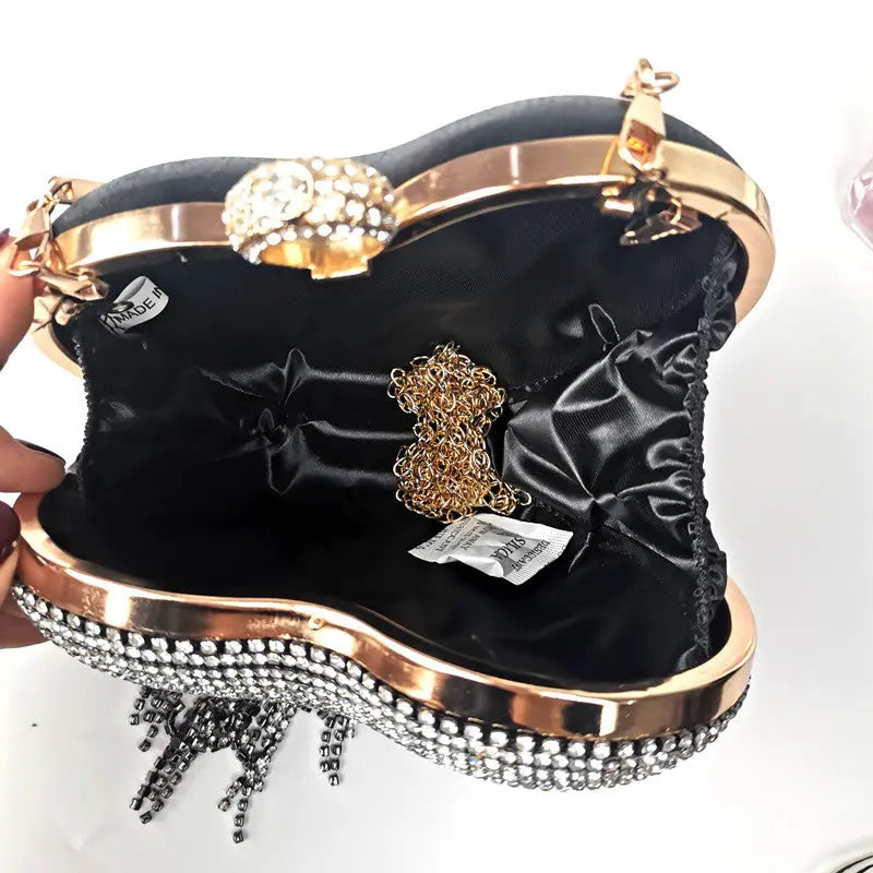 Damen Handtasche mit Quasten, Intarsien und Diamantverzierung