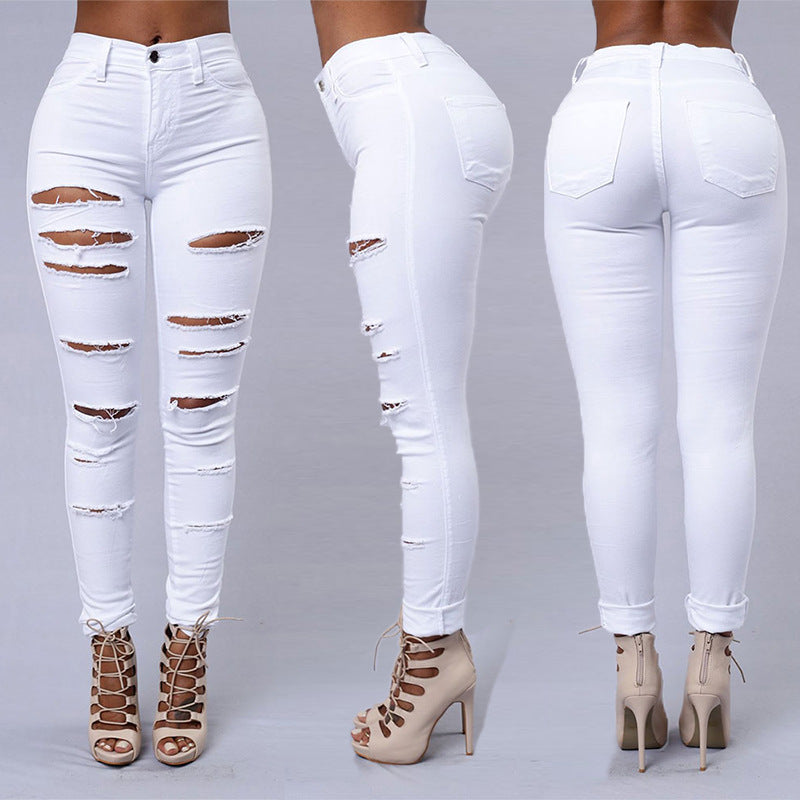 Ripped Skinny Damen Jeans - Hohe Taille, lässiger Bleistiftschnitt