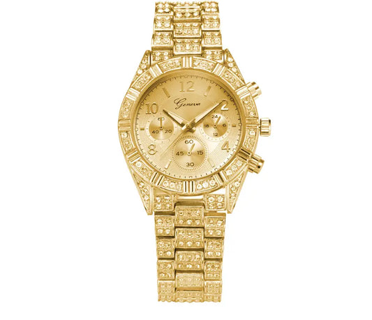 Damen Quarz Armbanduhr aus Edelstahl mit Kristallen - Stilvolle Luxusuhr