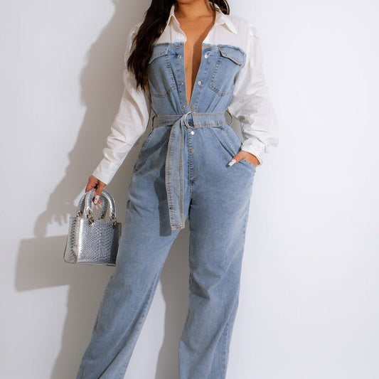 Lässiger Denim-Nähte Plus Größe Overall