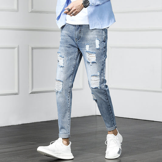Zerrissene Cropped-Jeans-Bettlerhosen