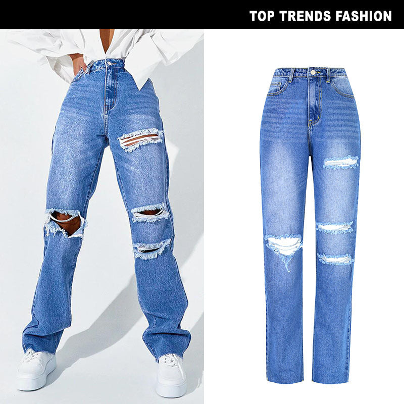 Damen-Hose mit geradem Bein aus Baumwoll-Denimstoff