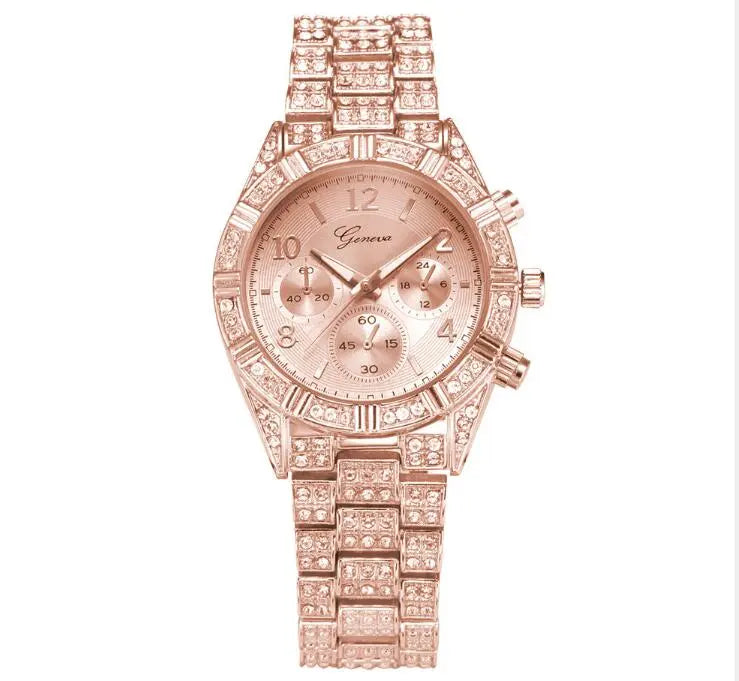 Damen Quarz Armbanduhr aus Edelstahl mit Kristallen - Stilvolle Luxusuhr