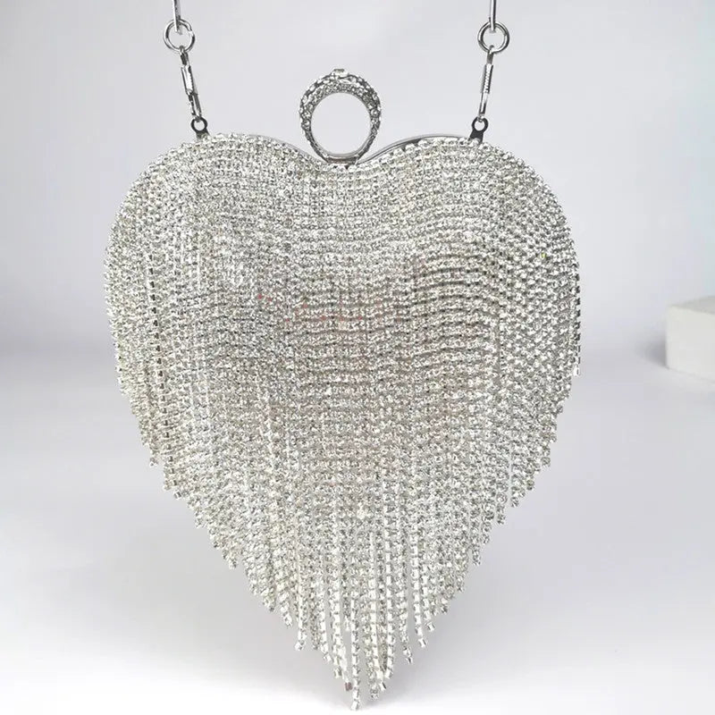 Damen Handtasche mit Quasten, Intarsien und Diamantverzierung
